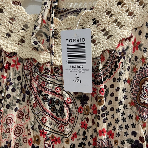 NWT Babydoll Clip Dot Crinkle Gauze Crochet Neck Top, Size 1 (14/16) - Picture 7 of 10